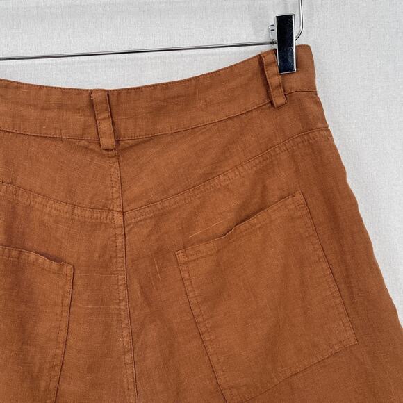 ENZA COSTA Linen High Waisted Short Womens Medium Brown Lightweight Quiet Luxury - Picture 10 of 16
